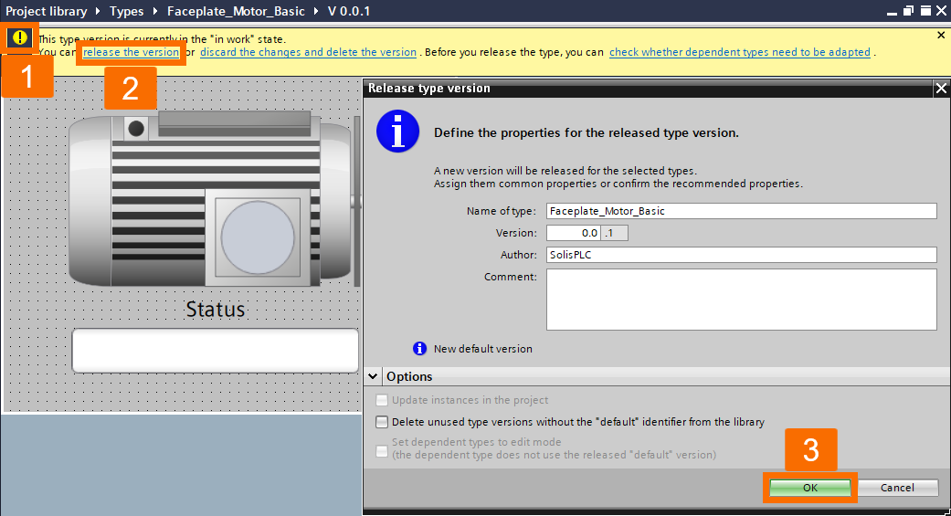 Figure 4.8: Building WinCC Unified Faceplate - Releasing the Faceplate Version